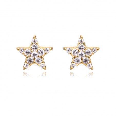 Pendientes Estrella - Circonita - 6 mm - Plata Bañado Oro y Plata Rodiada