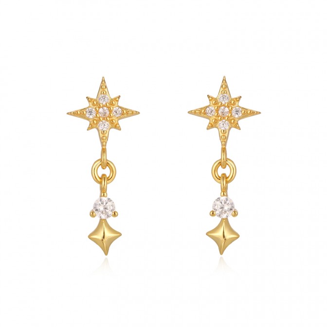 Pendientes Estrella - Circonita - 17mm - Bañado Oro y Plata Rodiada