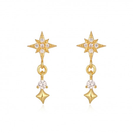 Pendientes Estrella - Circonita - 17mm - Bañado Oro y Plata Rodiada