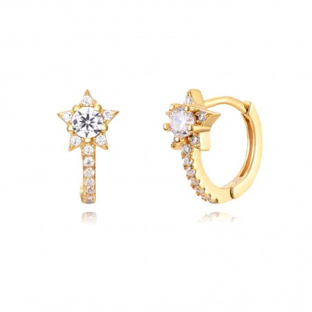 Pendientes Estrella - Circonita Blanca - 11 mm - Bañado Oro y Plata Rodiada