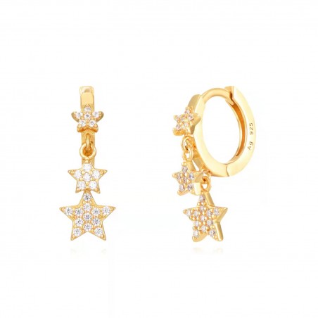 Pendientes Estrella - Circonita Blanca - 12+6 mm - Bañado Oro y Plata Rodiada