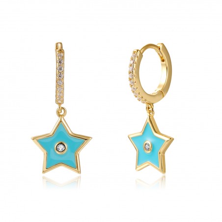 Pendientes Estrella Circonita - 11 + 9 mm - Enamel - Bañado Oro