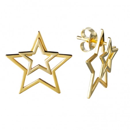 Pendientes Estrella Doble - 18 mm - Bañado Oro y Plata Rodiada