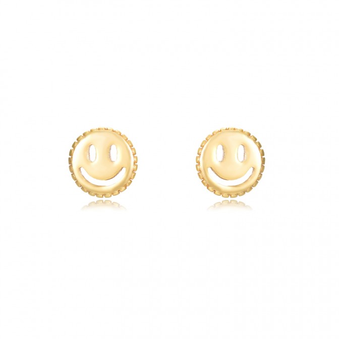 Pendientes Feliz Smiley - 10 * 5 mm - Plata Bañado Oro y Plata Rodiada