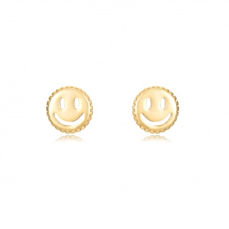 Pendientes Feliz Smiley - 10 * 5 mm - Plata Bañado Oro y Plata Rodiada