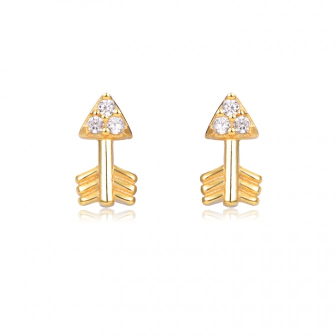 Pendientes Flecha - Circonita - 6 * 3 mm - Plata Bañado Oro y Plata Rodiada