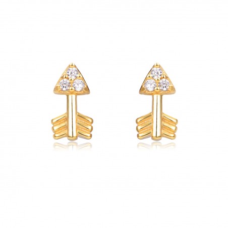 Pendientes Flecha - Circonita - 6 * 3 mm - Plata Bañado Oro y Plata Rodiada