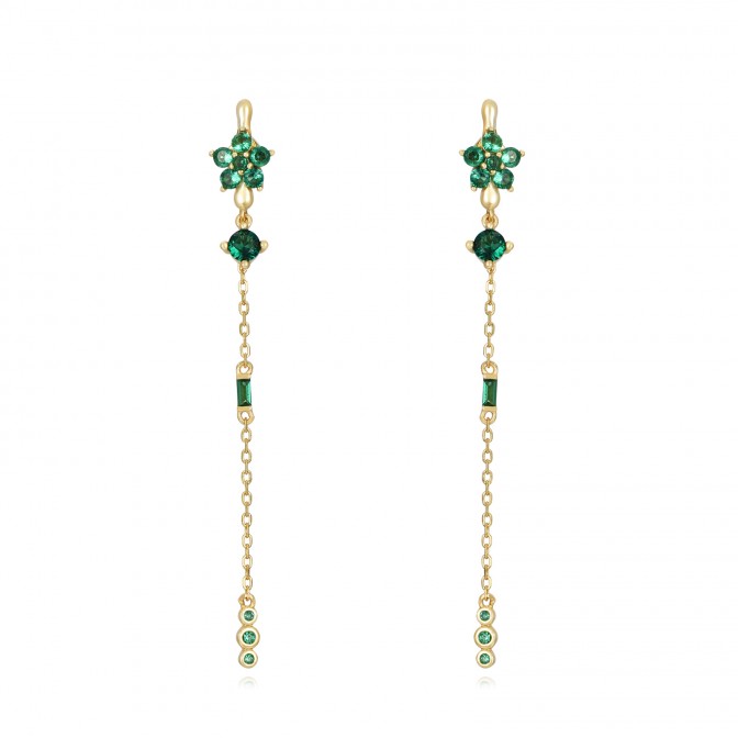 Pendientes Flor - Cadena Circonita 60 mm - Bañado Oro