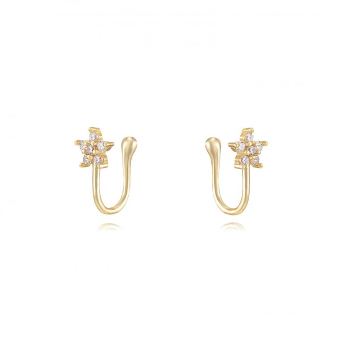 Pendientes Flor - Flor - Earcuff 12,5mm - Bañado Oro y Plata Rodiada