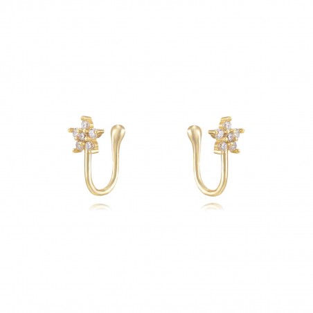 Pendientes Flor - Flor - Earcuff 12,5mm - Bañado Oro y Plata Rodiada