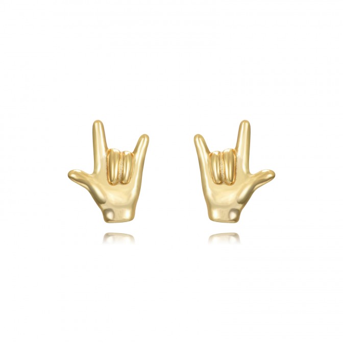 Pendientes Lengua de Signos - I LOVE YOU - 10 mm - Bañado Oro y Plata Rodiada