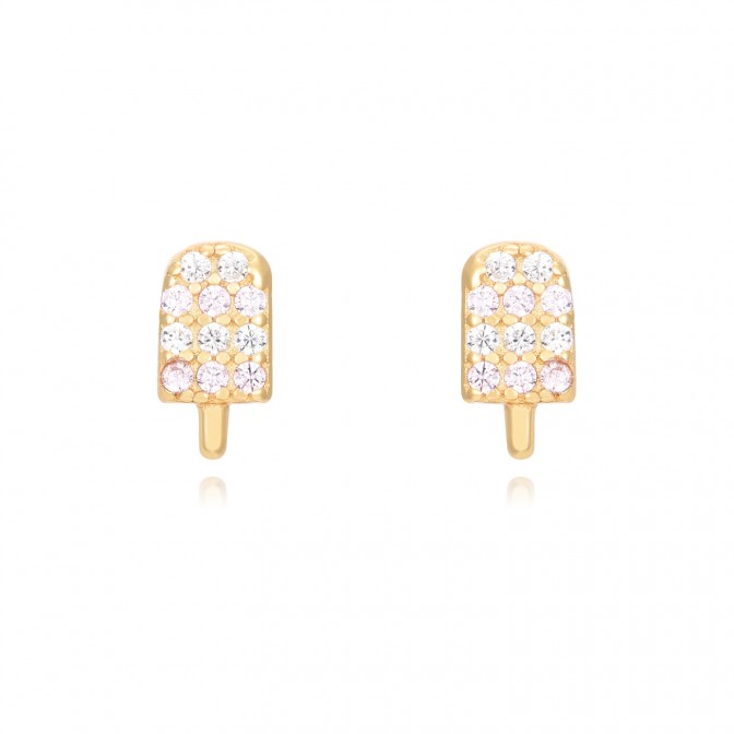 Pendientes Helado Polo - Circonita - 7 mm - Bañado Oro y Plata Rodiada