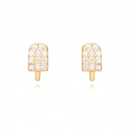 Pendientes Helado Polo - Circonita - 7 mm - Bañado Oro y Plata Rodiada