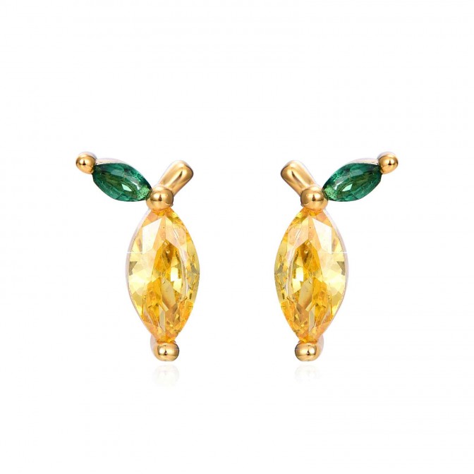 Pendientes Limón - 9 mm - Circonita - Bañado Oro