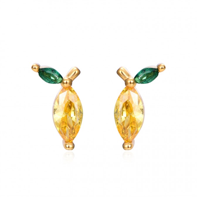 Pendientes Limón - 9 mm - Circonita - Bañado Oro 2