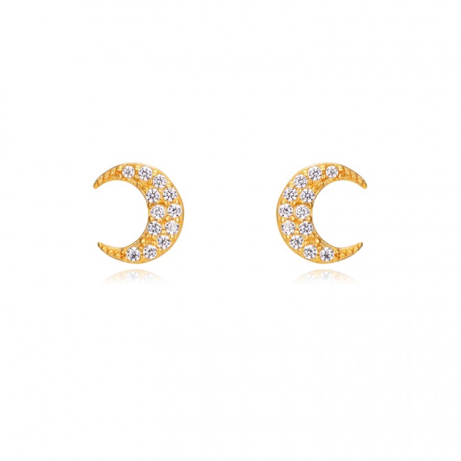 Pendientes Luna - Circonita Blanca - 5 mm - Plata Bañado Oro y Plata Rodiada