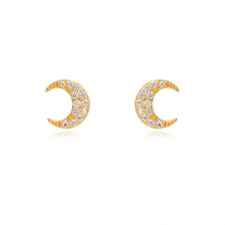 Pendientes Luna - Circonita Blanca - 5 mm - Plata Bañado Oro y Plata Rodiada