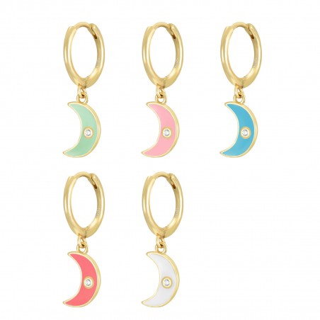 Pendientes Luna - Enamel - Circonita Blanca - 11 + 9 mm - Bañado Oro