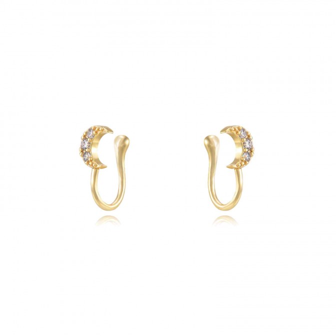 Pendientes Luna - Luna - Earcuff 12,5mm - Bañado Oro y Plata Rodiada