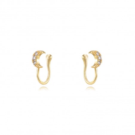 Pendientes Luna - Luna - Earcuff 12,5mm - Bañado Oro y Plata Rodiada