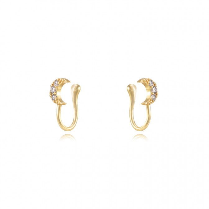 Pendientes Luna - Luna - Earcuff 12,5mm - Bañado Oro y Plata Rodiada 2