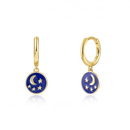 Pendientes Luna Estrella Enamel 11mm Bañado Oro