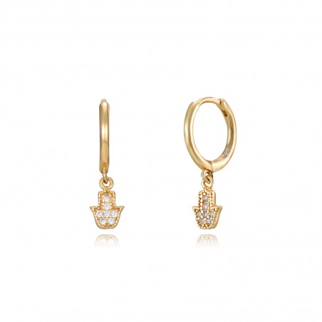 Pendientes Mano de Fatima - Circonita Blanca - 6mm - Plata Bañado Oro y Plata Rodiada