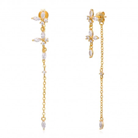 Pendientes Mariposa Cadena Circonita - 59 mm - Bañado Oro y Plata Rodiada