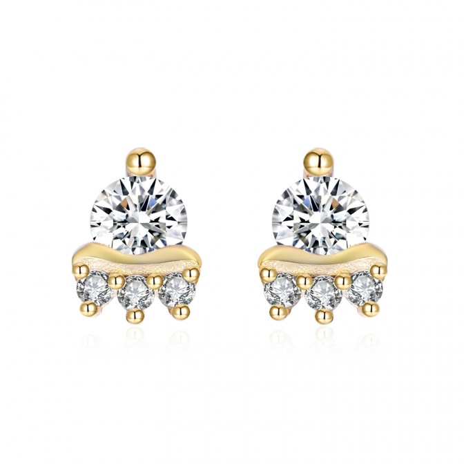 Pendientes Nave espacial - 5 mm - Circonita - Bañado Oro