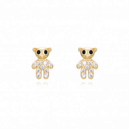 Pendientes Oso de peluche - Circonita Blanca - 7 mm - Bañado Oro y Plata Rodiada