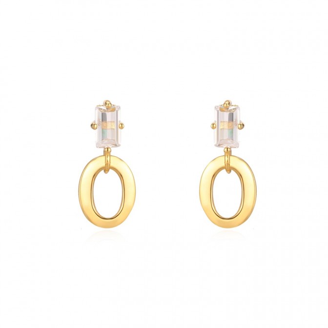 Pendientes Oval - Circonita - 16 mm - Bañado Oro y Plata Rodiada