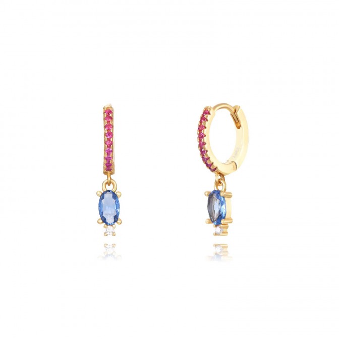 Pendientes Oval Circonita - 11 + 7 mm - Bañada Oro Y Plata Rodiada