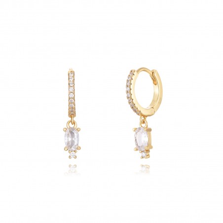 Pendientes Oval Circonita - 11 + 7 mm - Bañada Oro Y Plata Rodiada