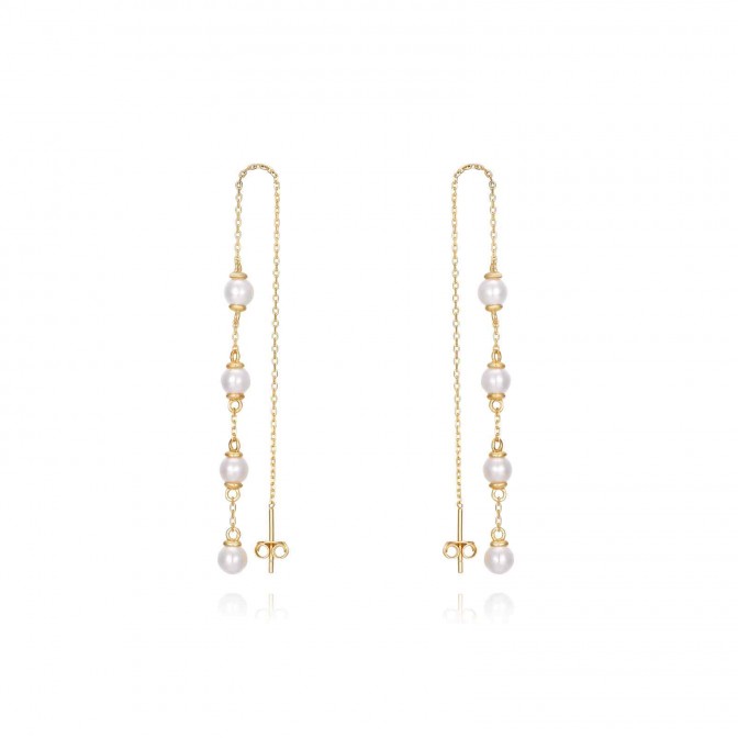 Pendientes Perlas - Cadena - 14cm - Gold Plated and Rhodium Silver