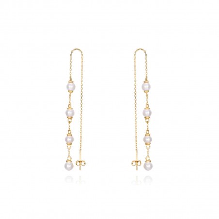 Pendientes Perlas - Cadena - 14cm - Gold Plated and Rhodium Silver