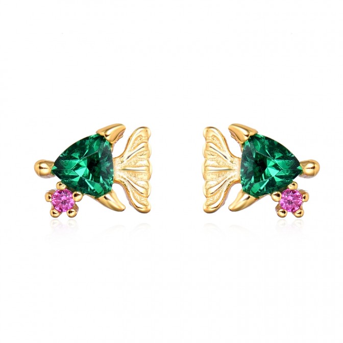 Pendientes Pez - 6 mm - Circonita - Bañado Oro 2