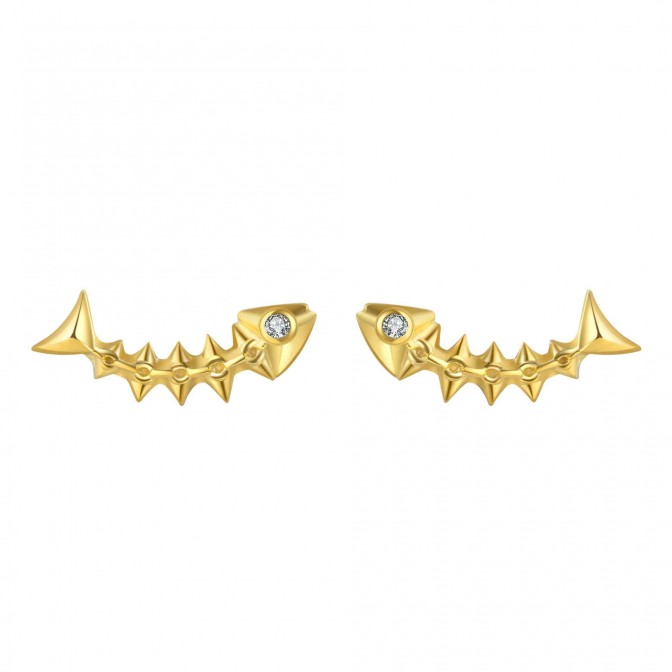 Pendientes Pez - Circonita - 4*10,50 mm - Plata Bañado Oro y Plata Rodiada