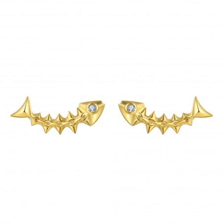 Pendientes Pez - Circonita - 4*10,50 mm - Plata Bañado Oro y Plata Rodiada