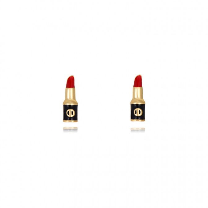 Pendientes Pintalabios - Enamel 8,5*3 mm - Bañado Oro y Plata Rodiada