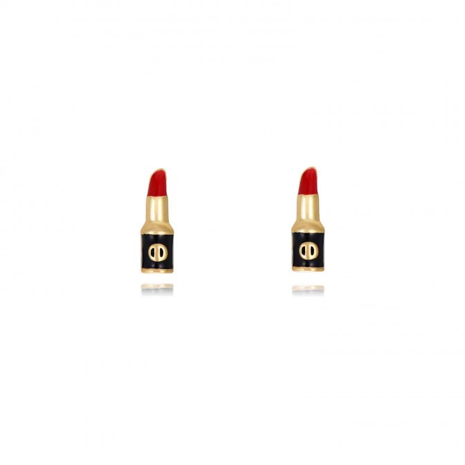 Pendientes Pintalabios - Enamel 8,5*3 mm - Bañado Oro y Plata Rodiada 2