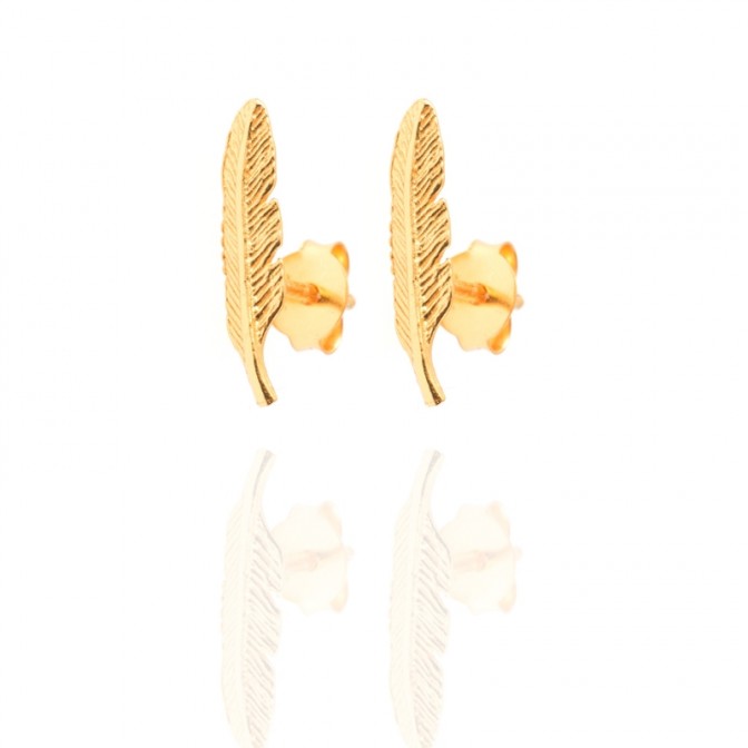 Pendientes Pluma - 14 mm - Bañado Oro y Plata Rodiada