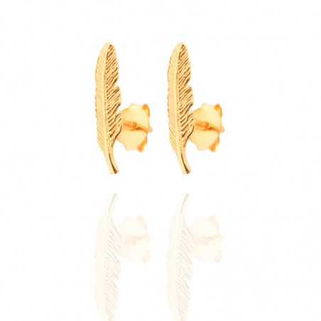 Pendientes Pluma - 14 mm - Bañado Oro y Plata Rodiada