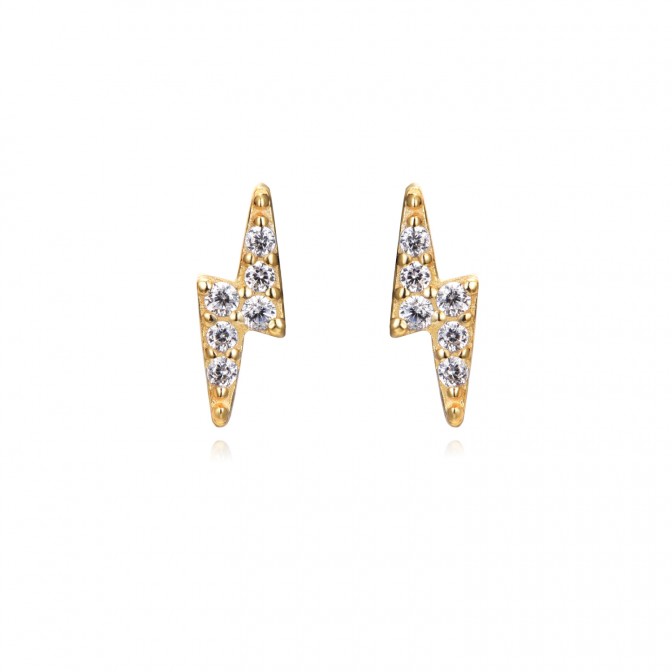 Pendientes Rayo - Circonita - 7 * 2,5 mm - Plata Bañado Oro y Plata Rodiada