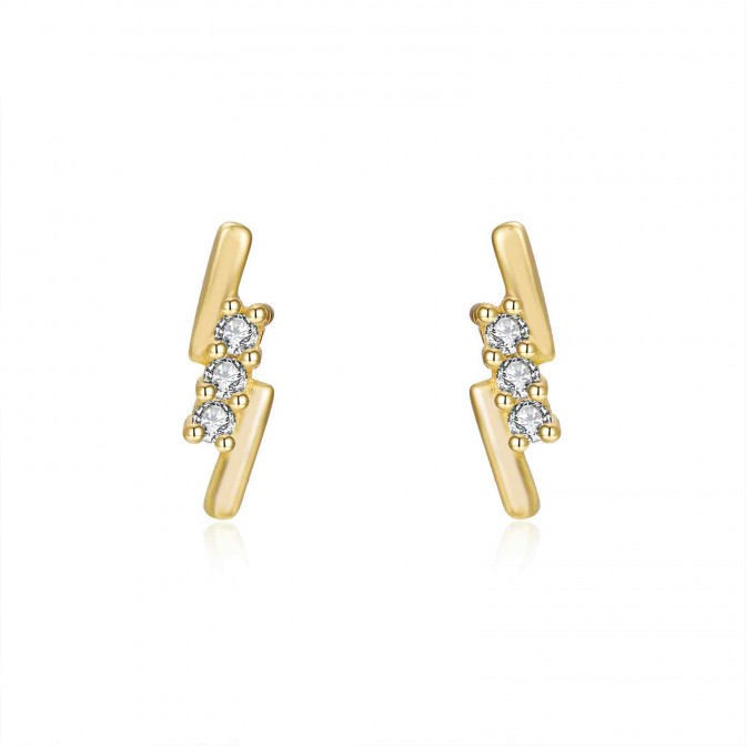 Pendientes Rayo - Circonita - 8 mm - Bañado Oro y Plata Rodiada