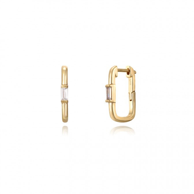 Pendientes Rectangulo - Circonita Blanca - 17 * 11 mm - Plata Bañado Oro y Plata Rodiada