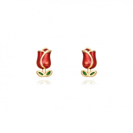 Pendientes Rosa - Enamel 7*4 mm - Bañado Oro y Plata Rodiada