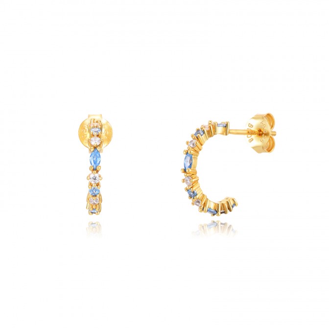 Pendientes Semi Aro - Circonita - 14 mm - Bañado Oro