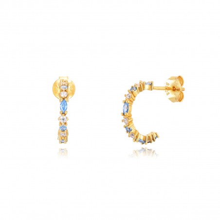 Pendientes Semi Aro - Circonita - 14 mm - Bañado Oro