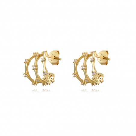 Pendientes Semi Aro Triple - Circonita Blanca - 11 mm - Bañado Oro y Plata Rodiada