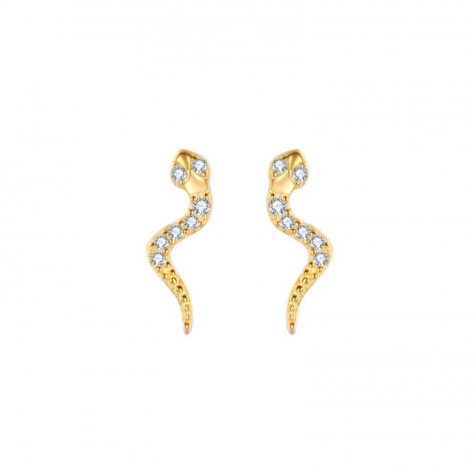 Pendientes Serpiente - Circonita - 10mm - Plata Bañado Oro y Plata Rodiada